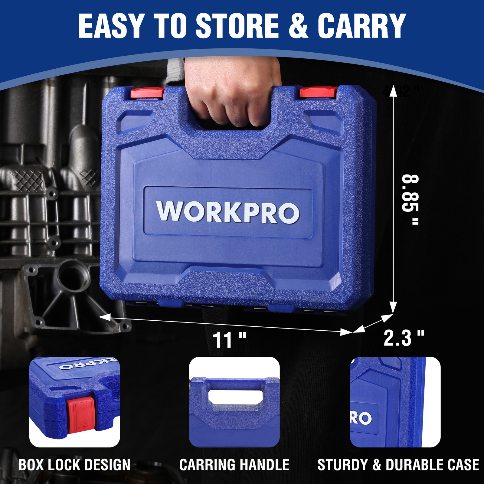 WORKPRO 1/2''Drive Deep Impact Socket Set 6-Point Impact Deep w/Storage Case14pc