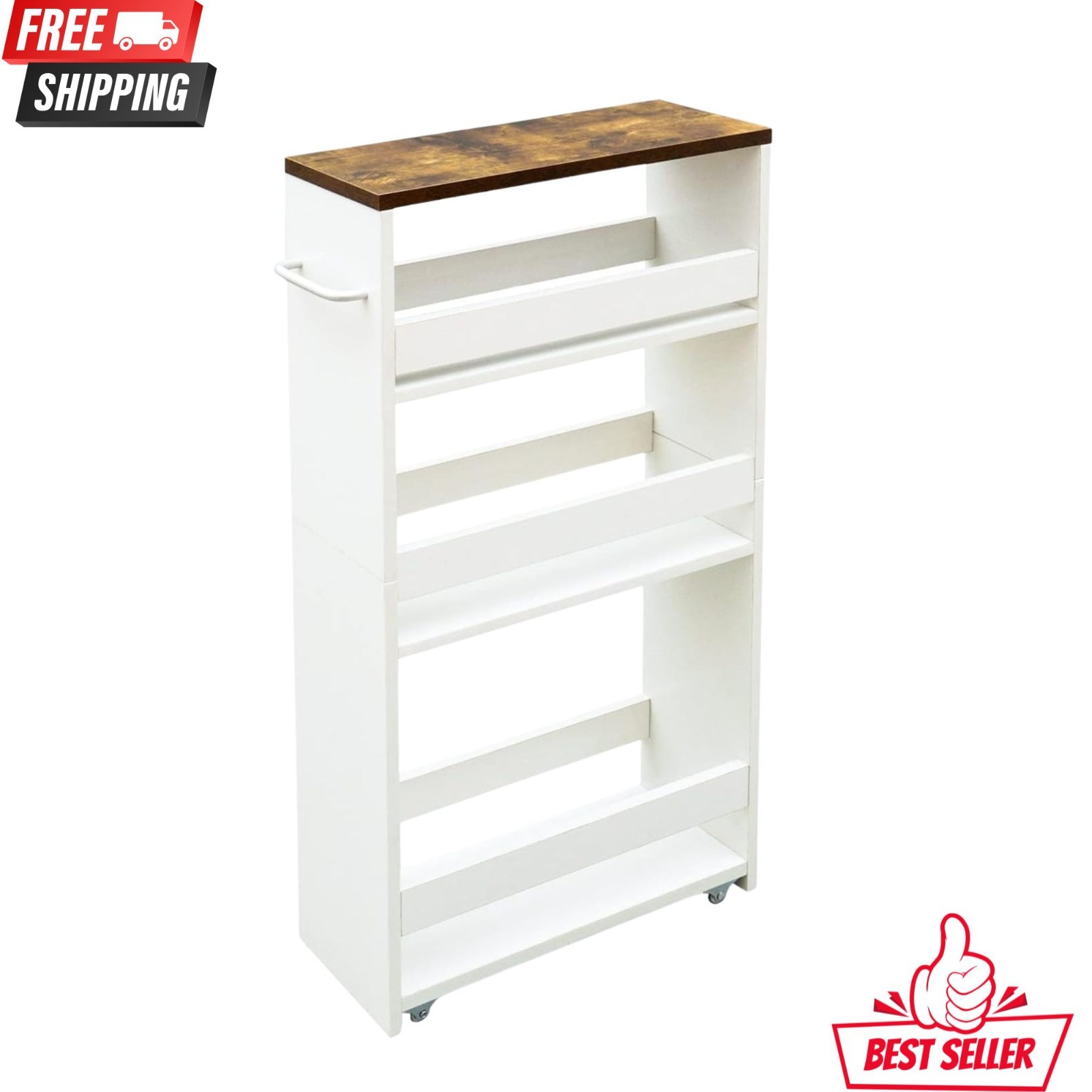 NEW 4 Tier Slim Storage Cart White Rolling Utility Organizer Narrow Spaces