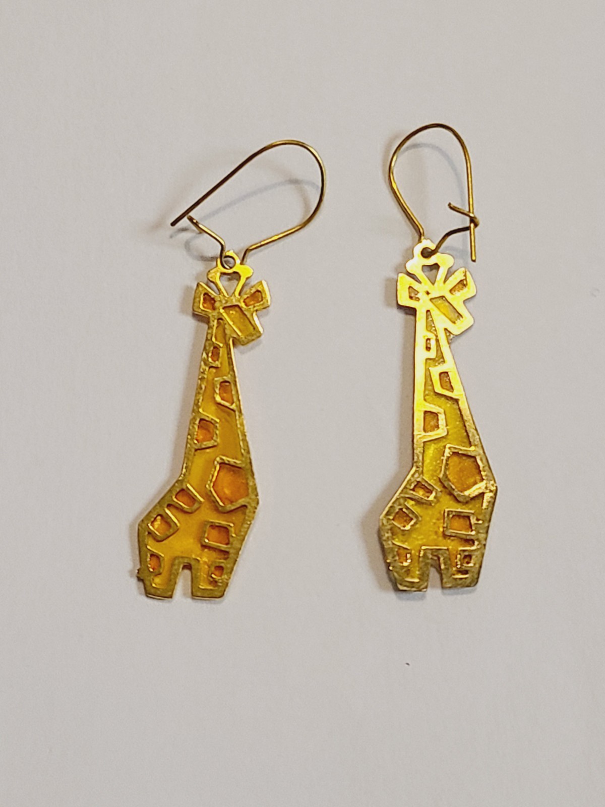 WHIMSICAL VINTAGE GIRAFFE SHAPED ENAMEL DANGLE EARRINGS