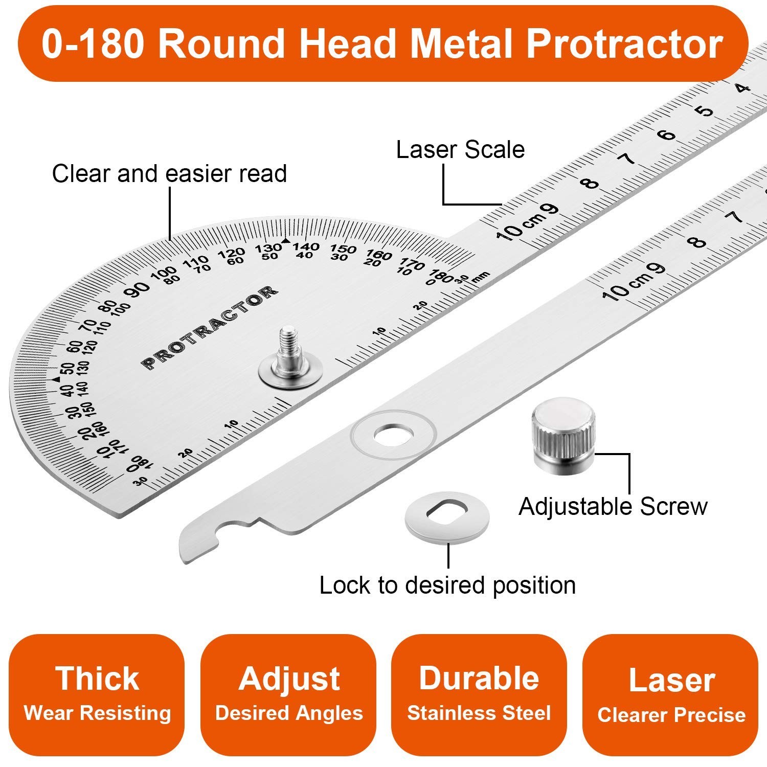 Precision Stainless Steel Angle Finder Protractor Ruler - 10 cm Compact Design