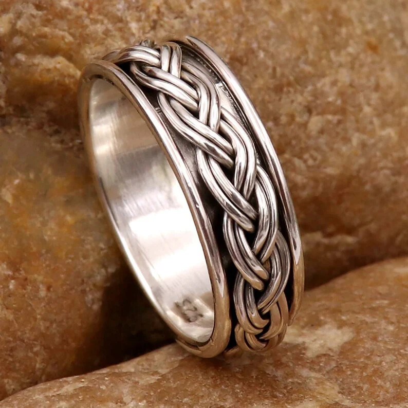 Solid 925 Sterling Silver Band& Spinner Meditation Handmade Ring All Size-U-96