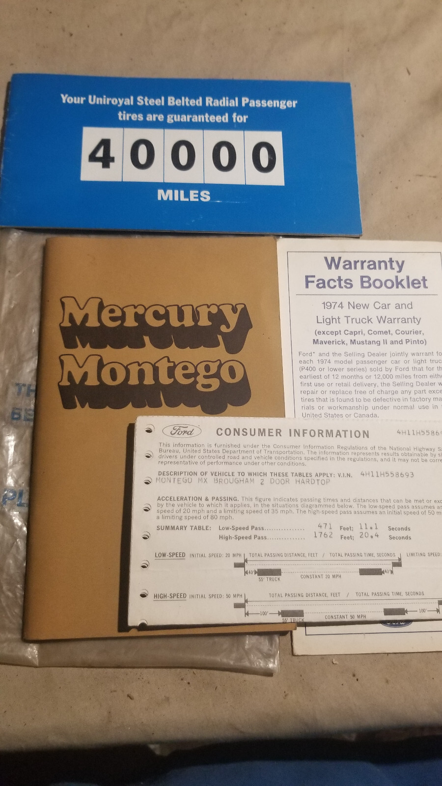 Original 1974 Mercury Montego Owner's Manual and Paperwork