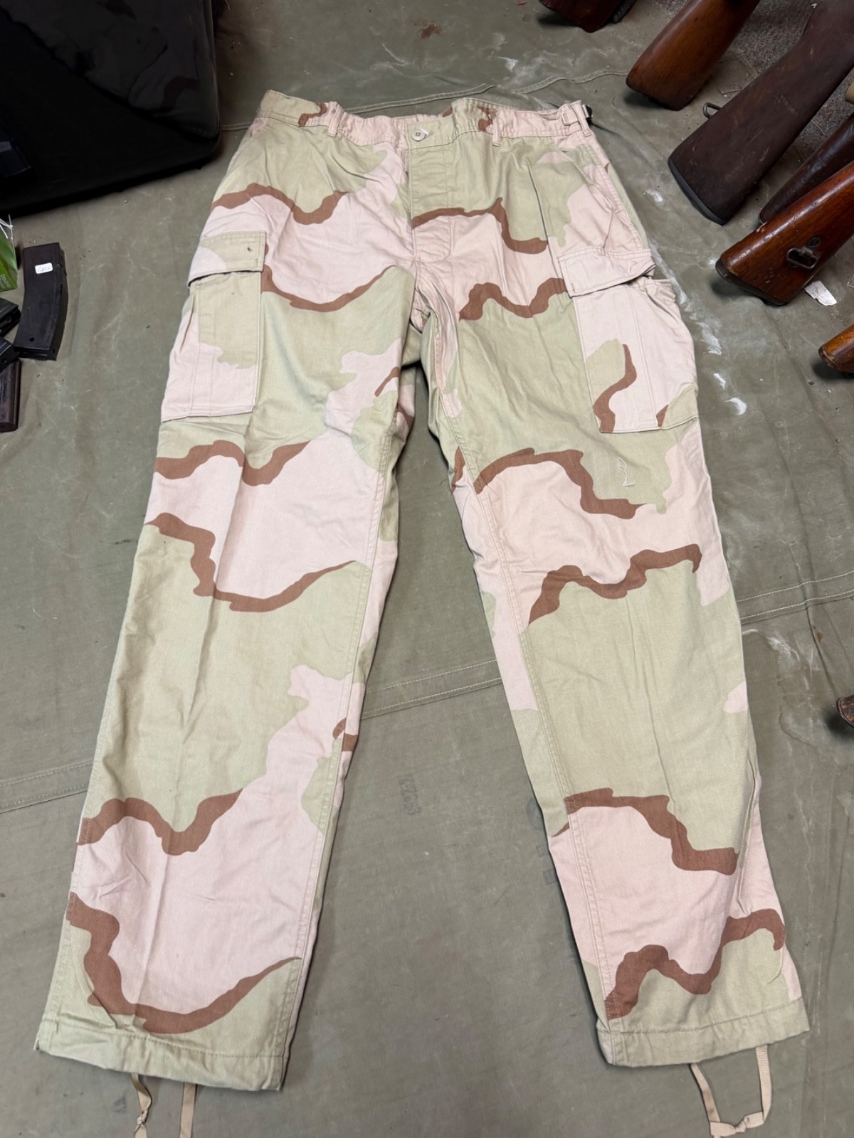 ORIGINAL DESERT STORM US ARMY COFFEE STAIN CAMO COMBAT FIELD TROUSERS-LARGE LONG