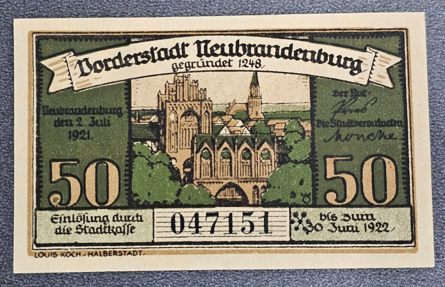 NEUBRANDENBURG NOTGELD 50 PFENNIG 1921 EMERGENCY MONEY GERMANY [🇩🇪34759]