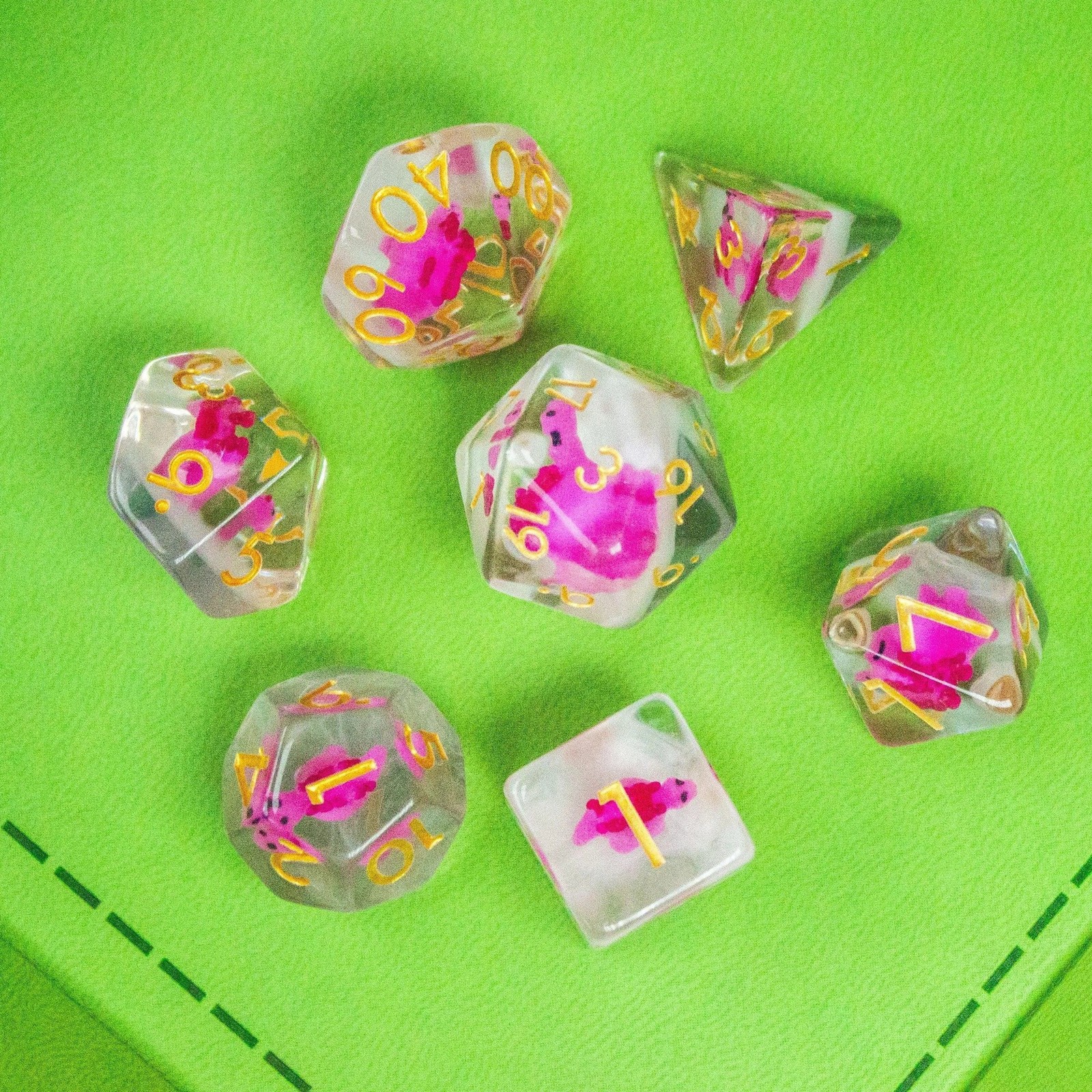 Pink Dinosaurs Filled Dice Set