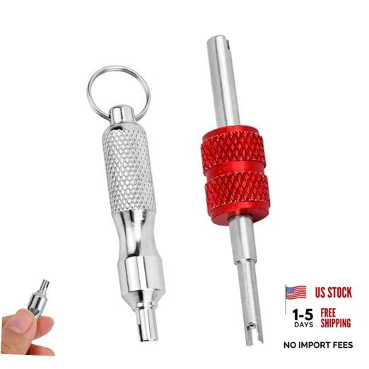 2pcs Valve Core Removal Tool Keychains, Dual & Single Head Tire Stem Core