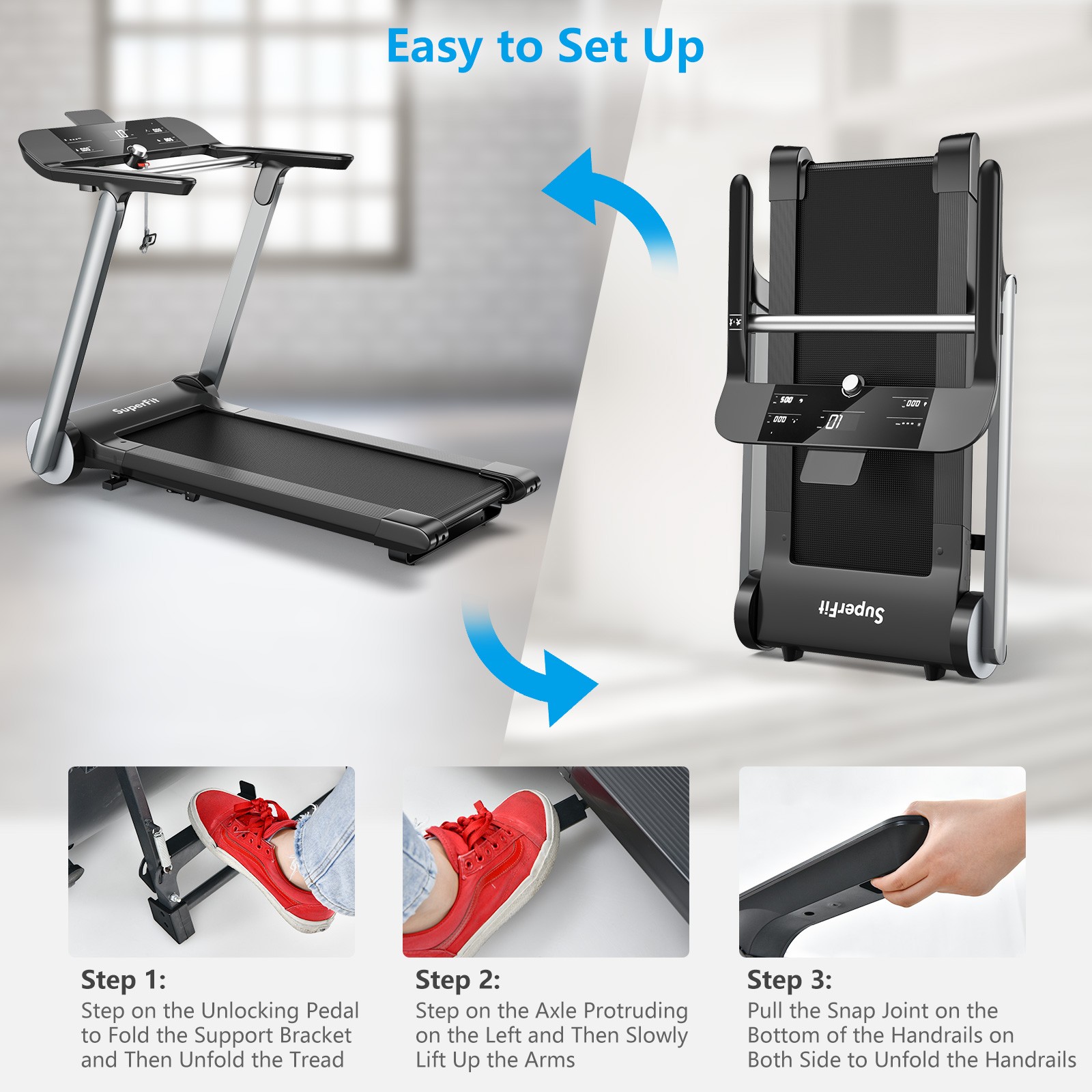 Superfit Electric Folding Treadmill Jogging MachineBluetooth10 Preset Programs