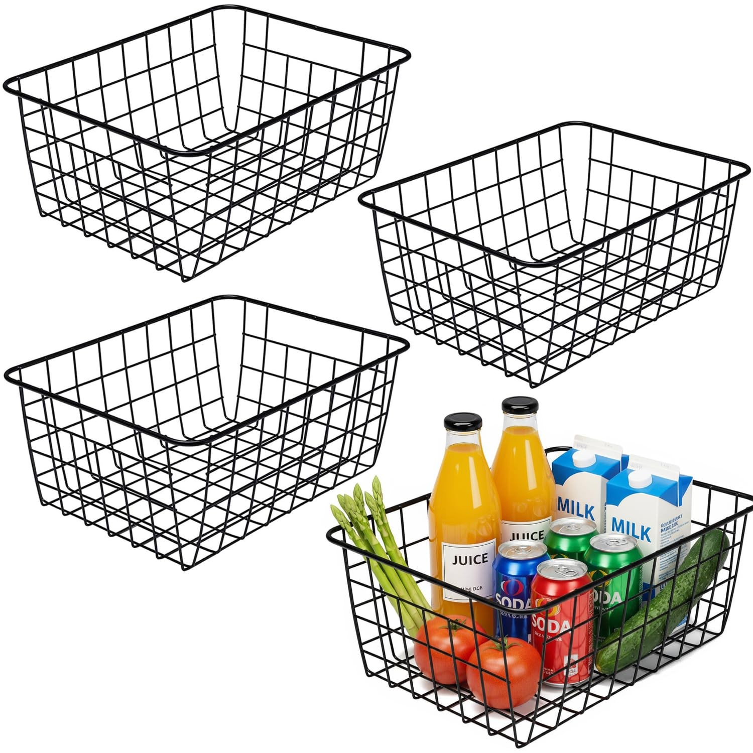 Kitchen Black Wire Baskets for organizing Farmhouse Decor Metal Food Storage ...