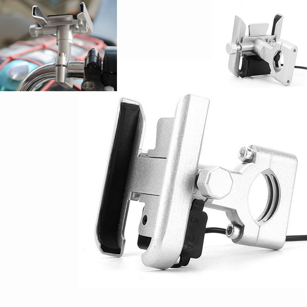 Universal Motorcycle Cell Phone Mount Holder with USB Charger Handlebar Install