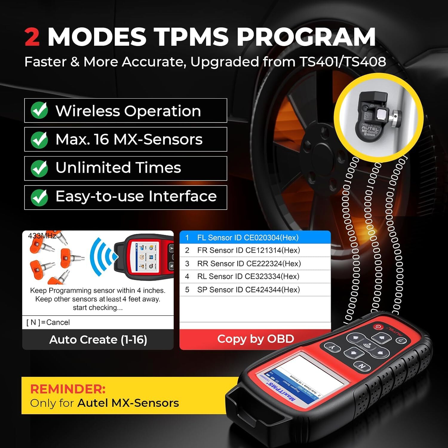 Autel MaxiTPMS TS508WF TPMS Programming Tool TPMS Reset Relearn Sensor Read DTCs