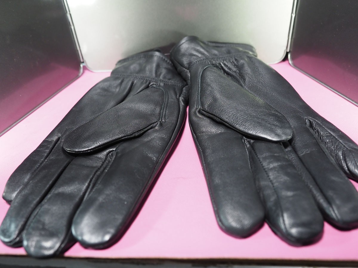 Men leather gloves Black Fine soft sheepskin Soft and warm lining(L)