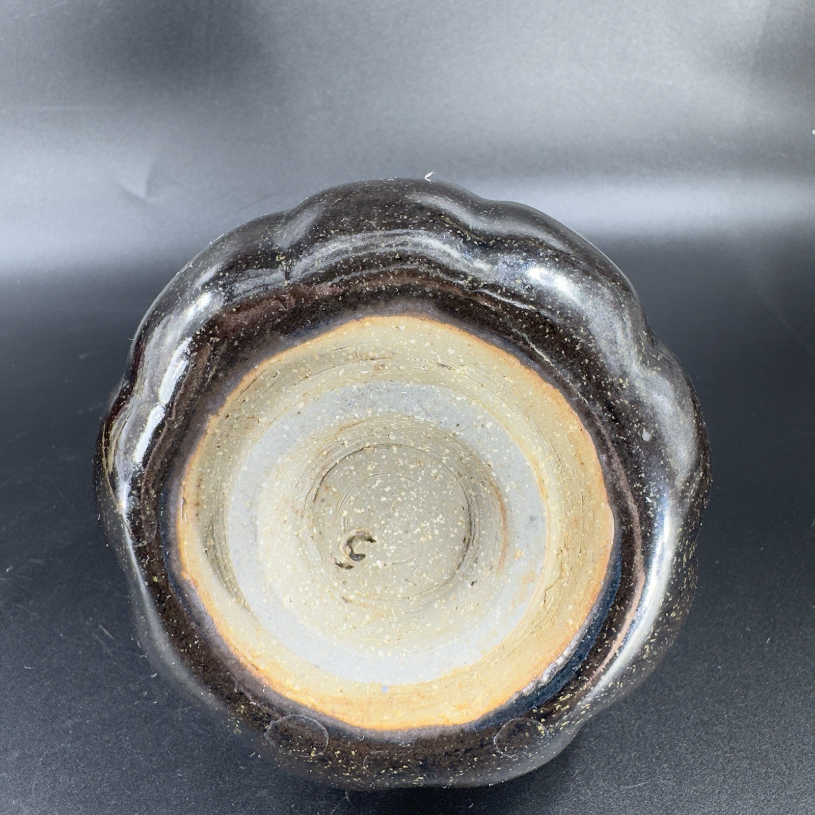 1980s Vintage Stoneware Pottery Vase Bottle Artist Signed Deep Brown Black Glaze
