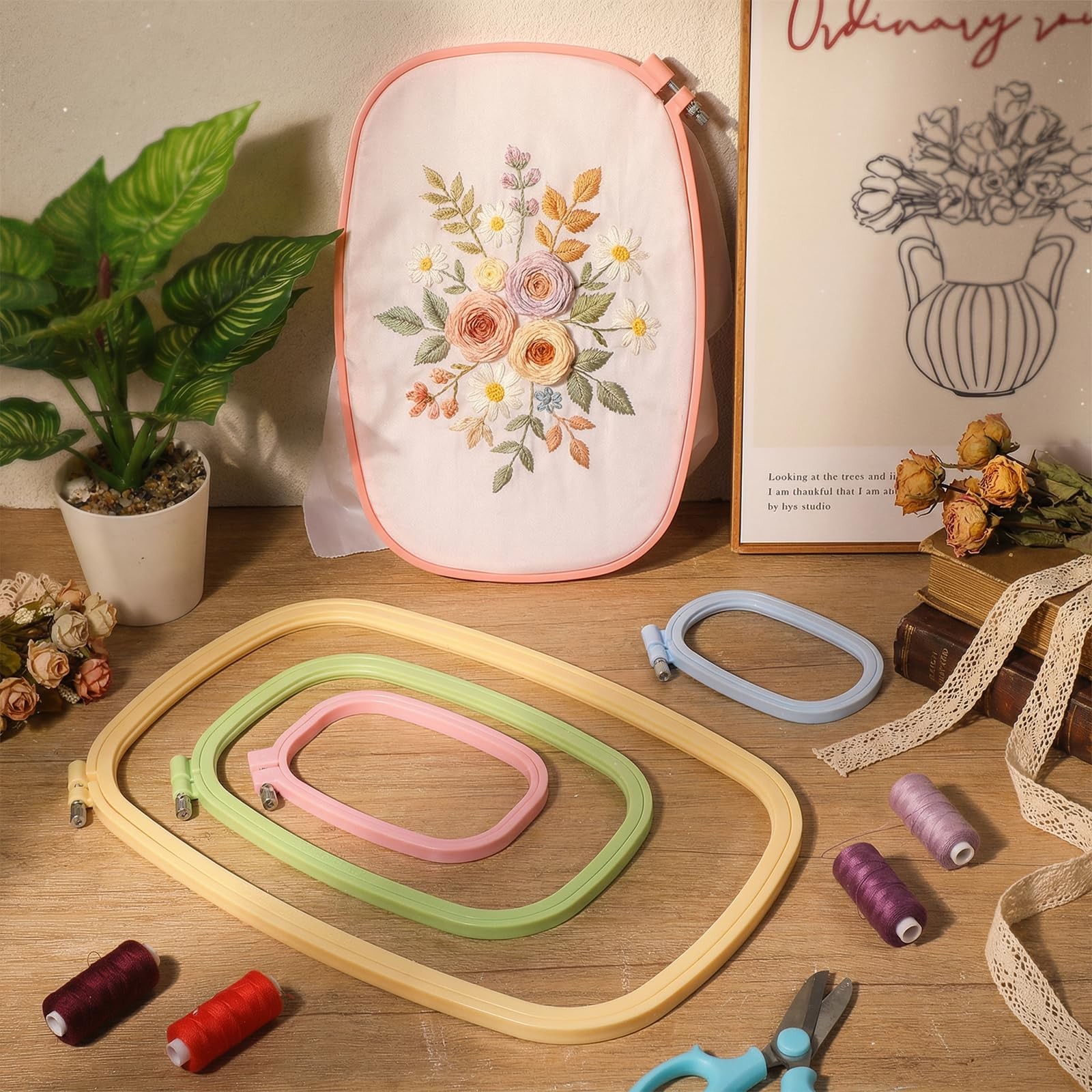 5 Size Rectangular Embroidery Hoops Set, Blue, Purple, Green, Pink, Yellow
