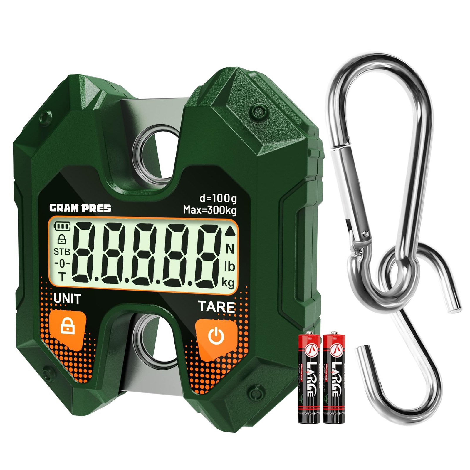 GRAM PRES Digital Hanging Scale 660LB/300KG,Handheld Mini Blackish Green