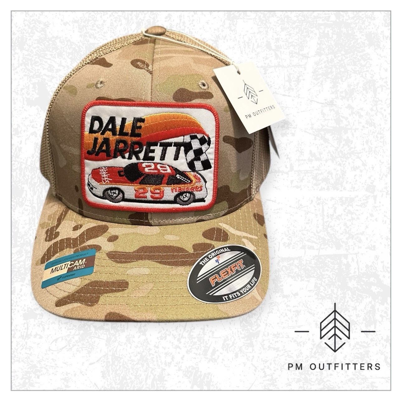 Vintage Dale Jarrett Hardees #29 Yupoong FlexFit Multicam Arid Camo Trucker Hat