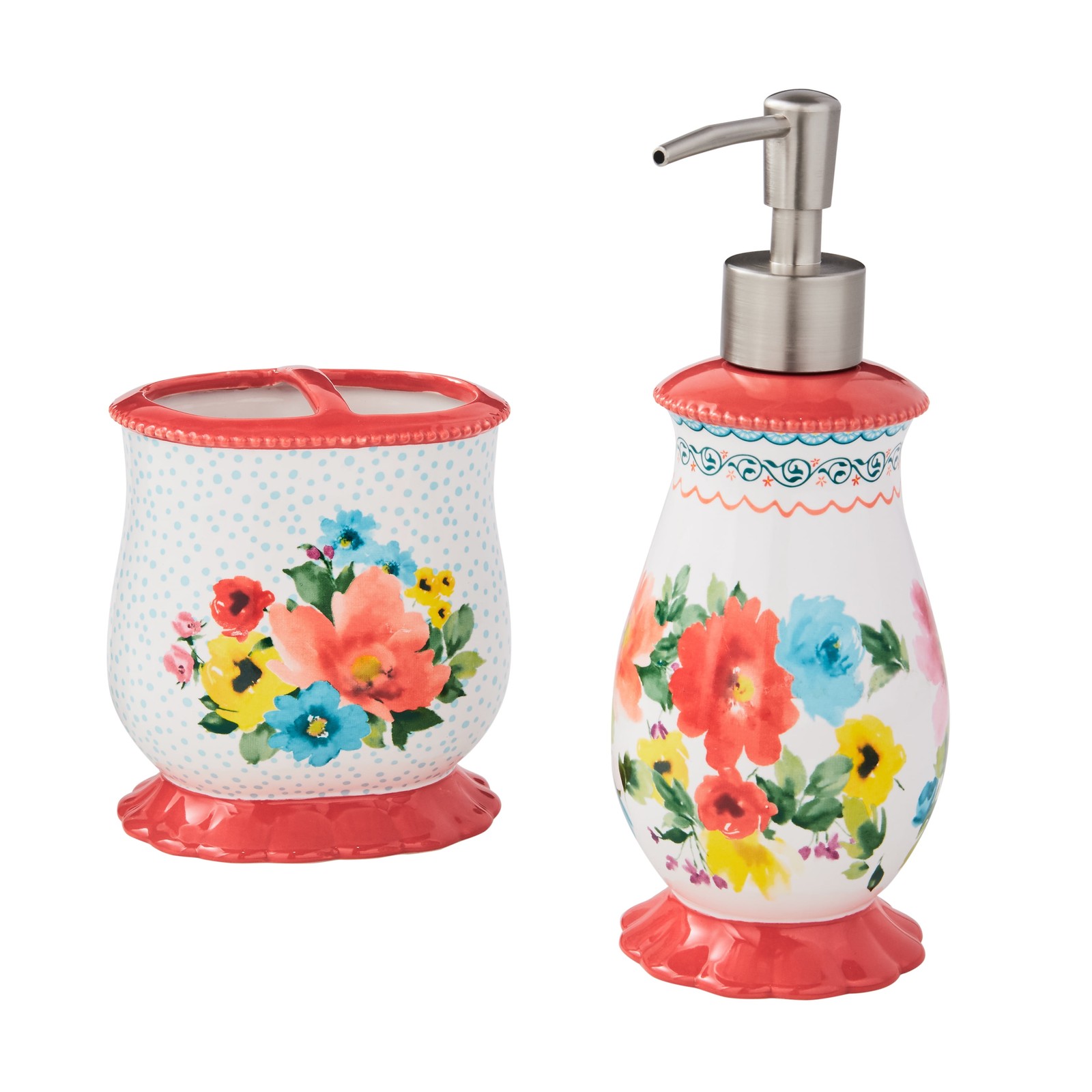 Multi- Color 2 Piece Ceramic Bath Accessories Set, The Pioneer Woman Breezy