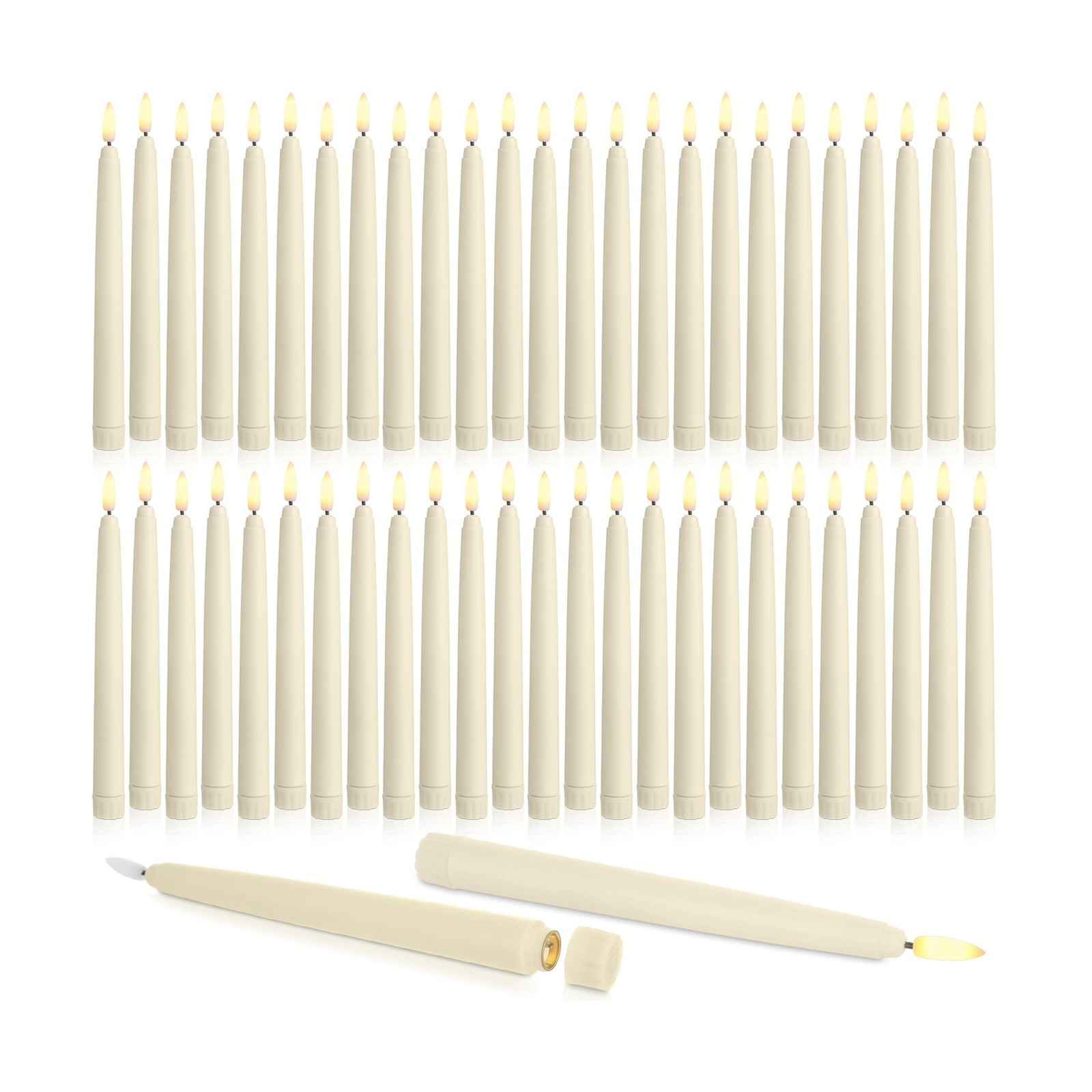 Baquler 50 Pcs Flameless Taper Candles LED Taper Candles Flickering Bulk Ivor...