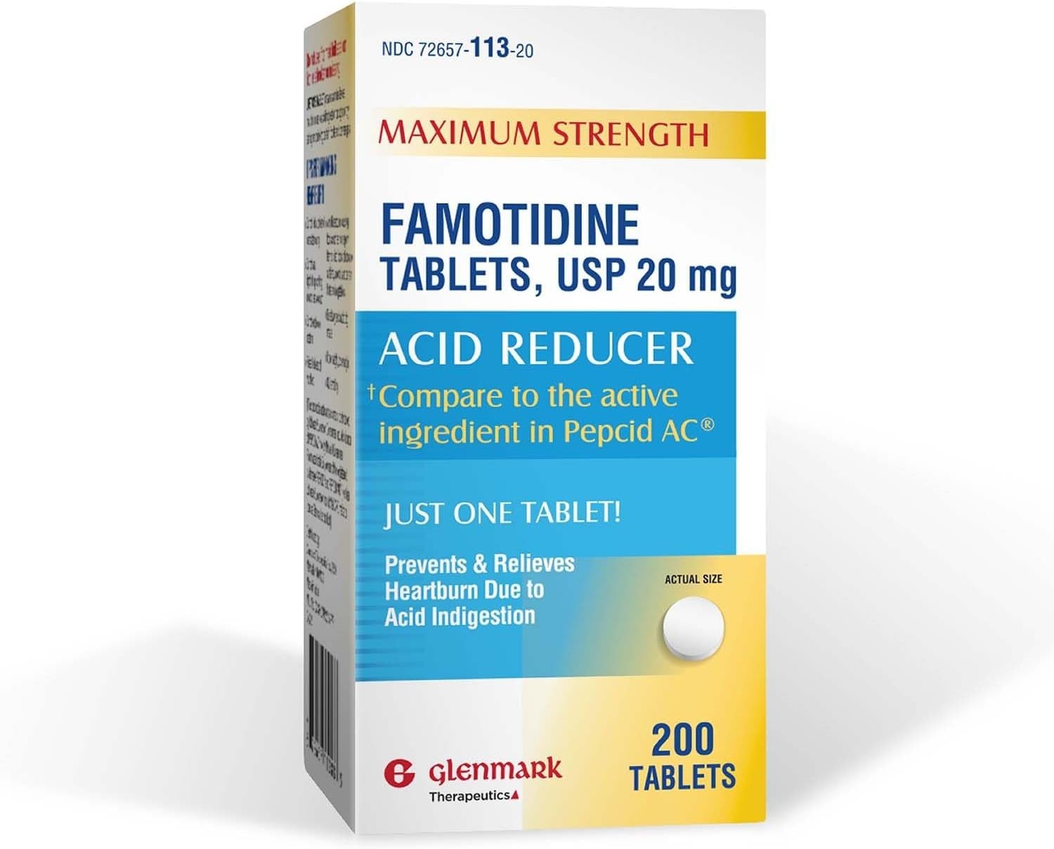 Glenmark Maximum Strength Famotidine Tablets, 20 mg, Acid Reducer for Heartburn