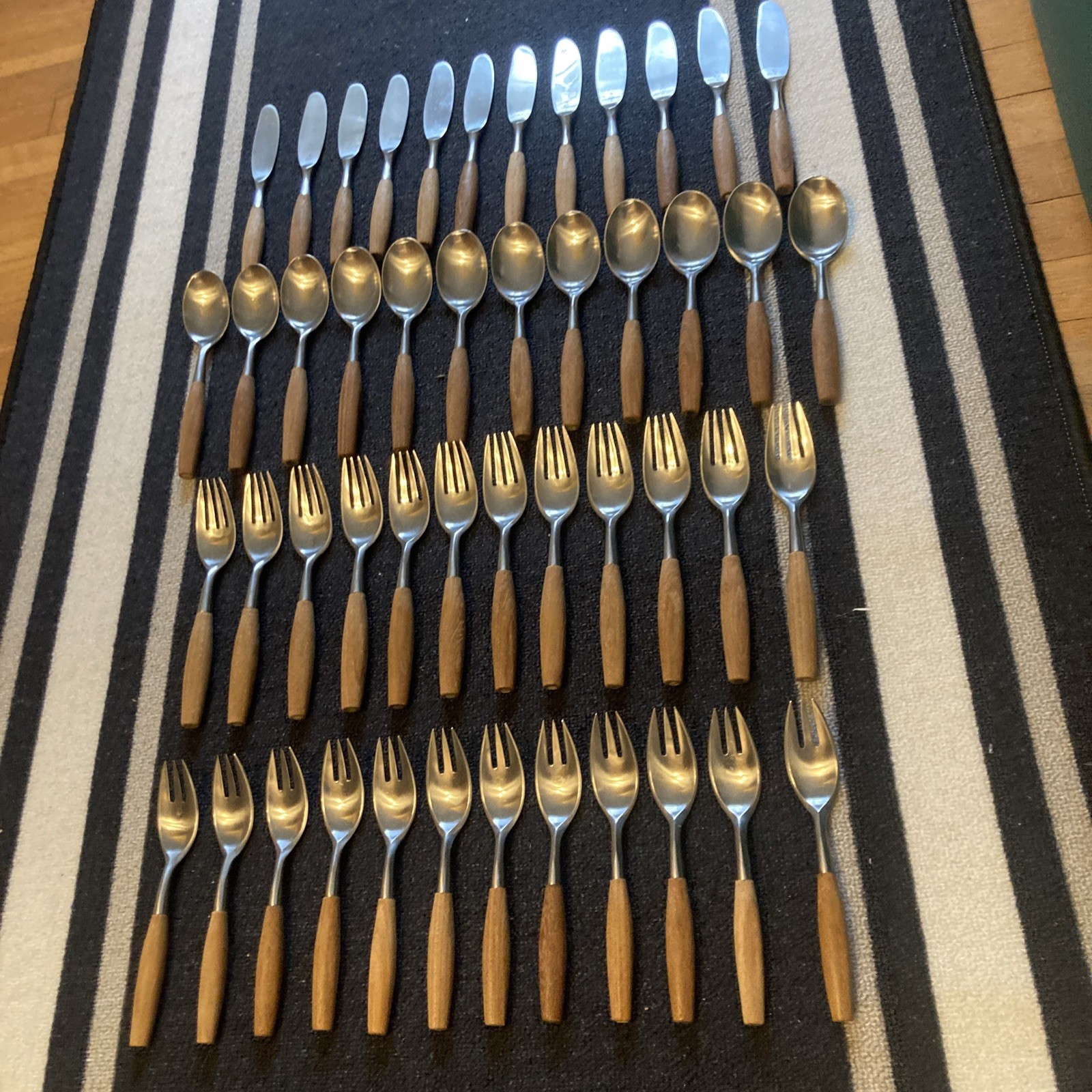(Service for 12) Dansk 48 Piece FJORD Pattern Teak Handles Germany MCM