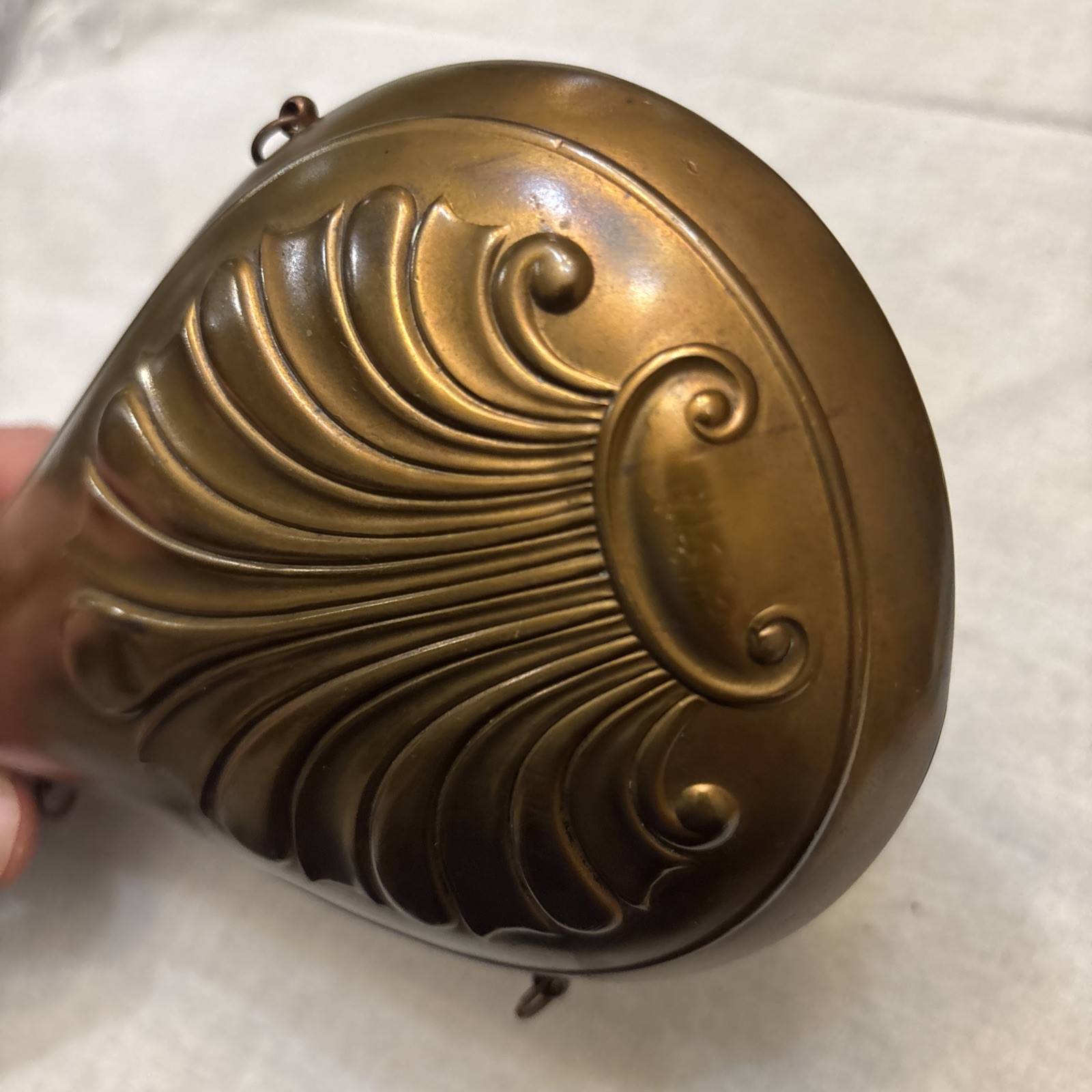 Antique Copper & Brass Black Powder Flask – Floral Shell Embossed
