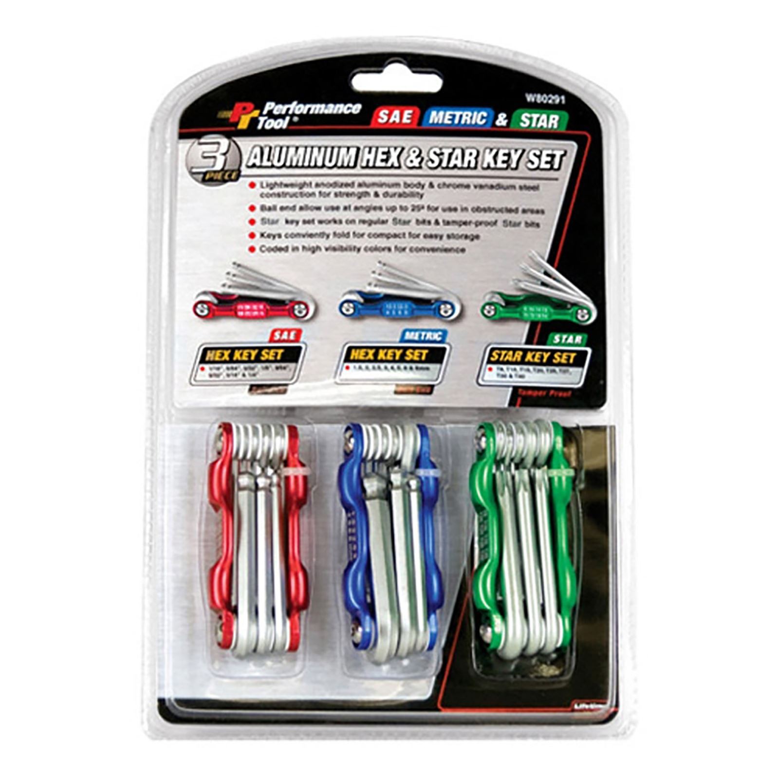 Performance Tool Aluminum Hex & Star Key Set - 3-Piece W80291