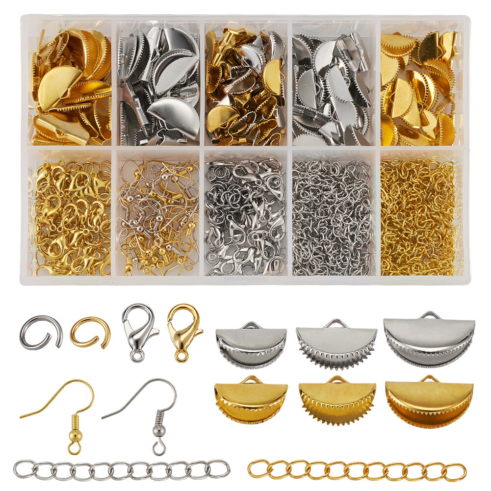 1 Box Iron Ribbon Ends Lobster Claw Clasps Iron Chain Extender DIY Jewelry Kits