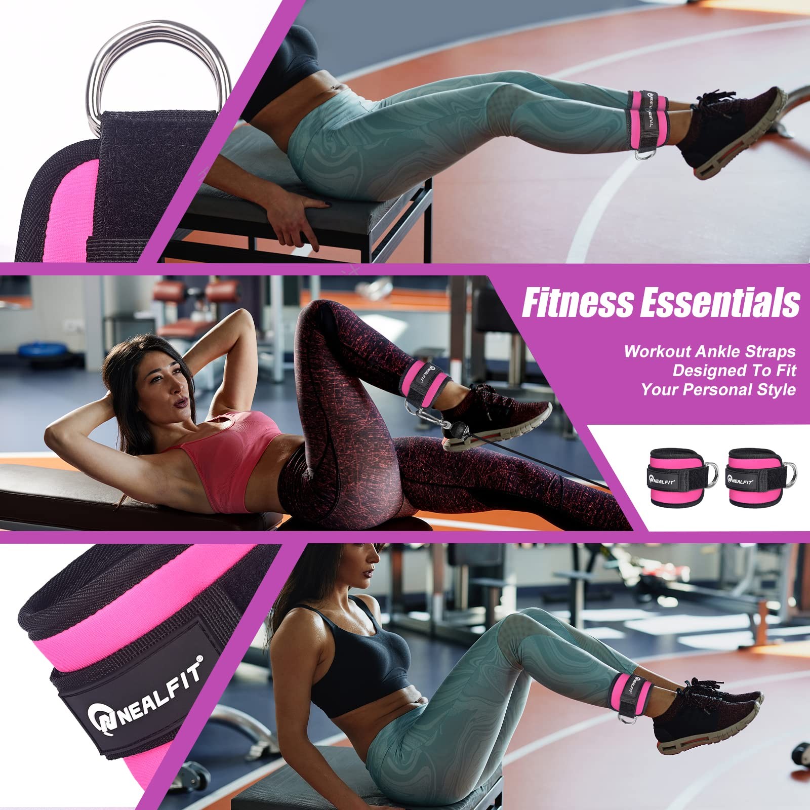 NEALFIT Ankle Strap for Cable Machine, Gym Cuff Single, Pink
