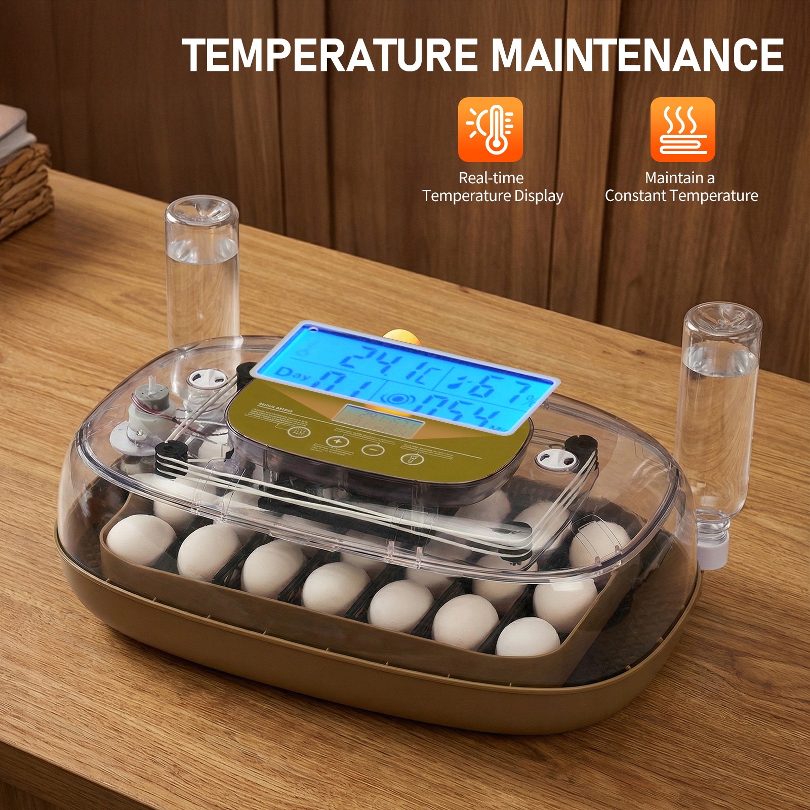 24 Egg Digital Incubator Auto Turning Egg Candler Temperature & Humidity Control