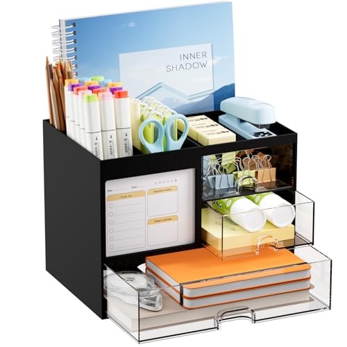 Desk Organizer with 3 Drawer, Multi-Functional Pencil Pen Holder for Desk,