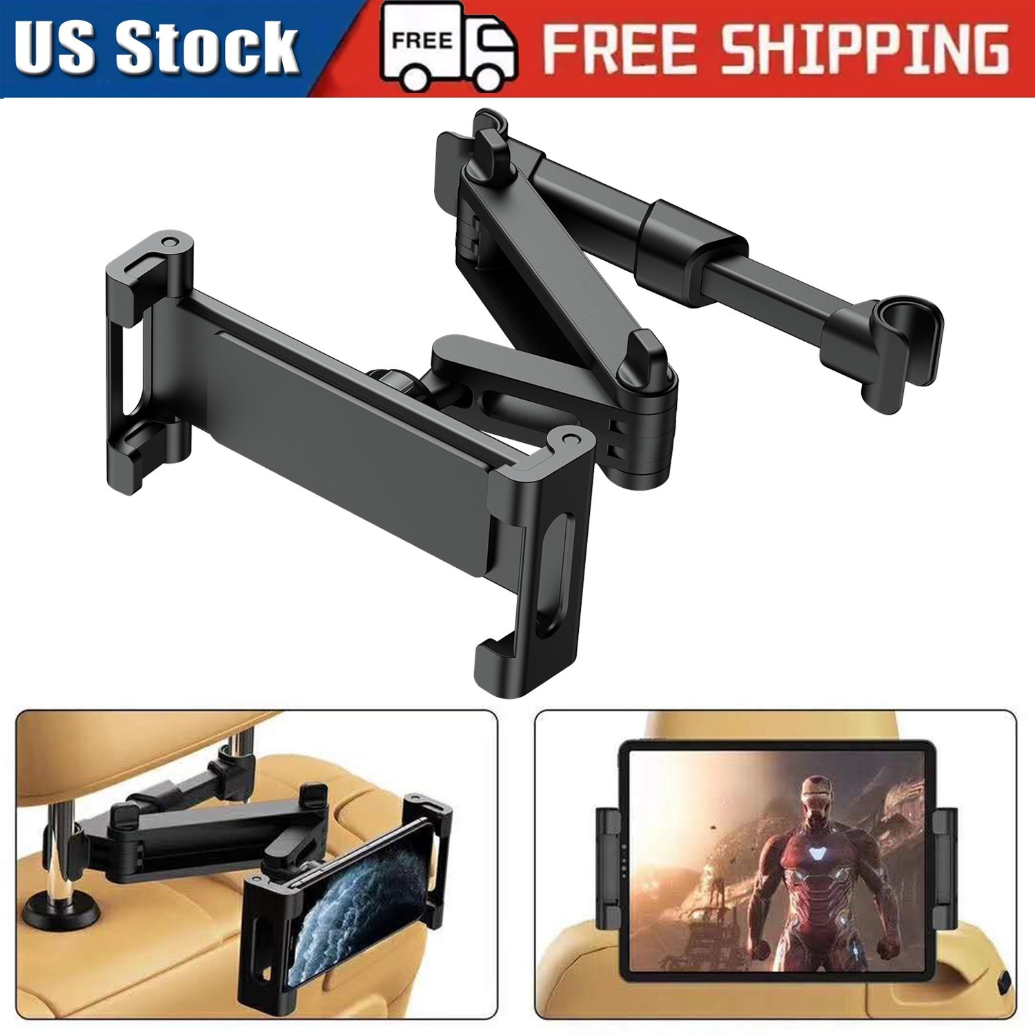 Car Headrest Tablet Holders Phone Mounts 360°Rotating Adjustable for iPad iPhone