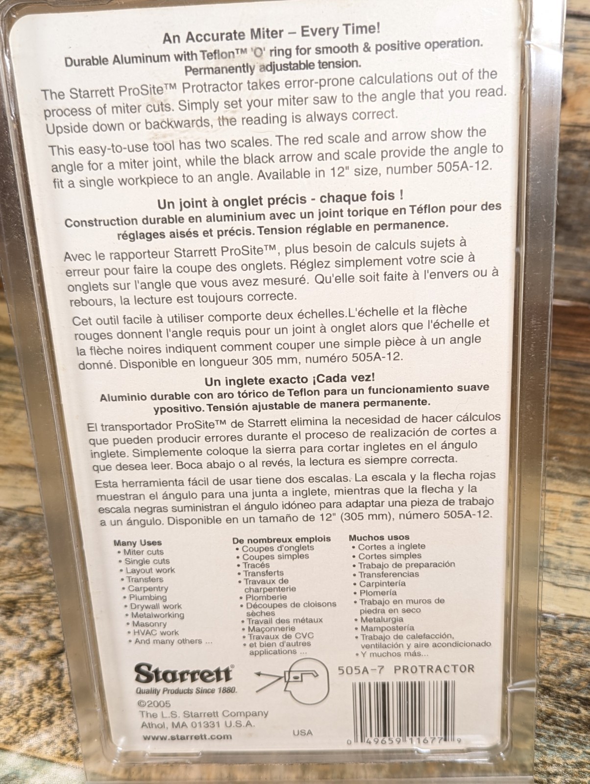 Starrett 505A-7 Miter Protractor 7"