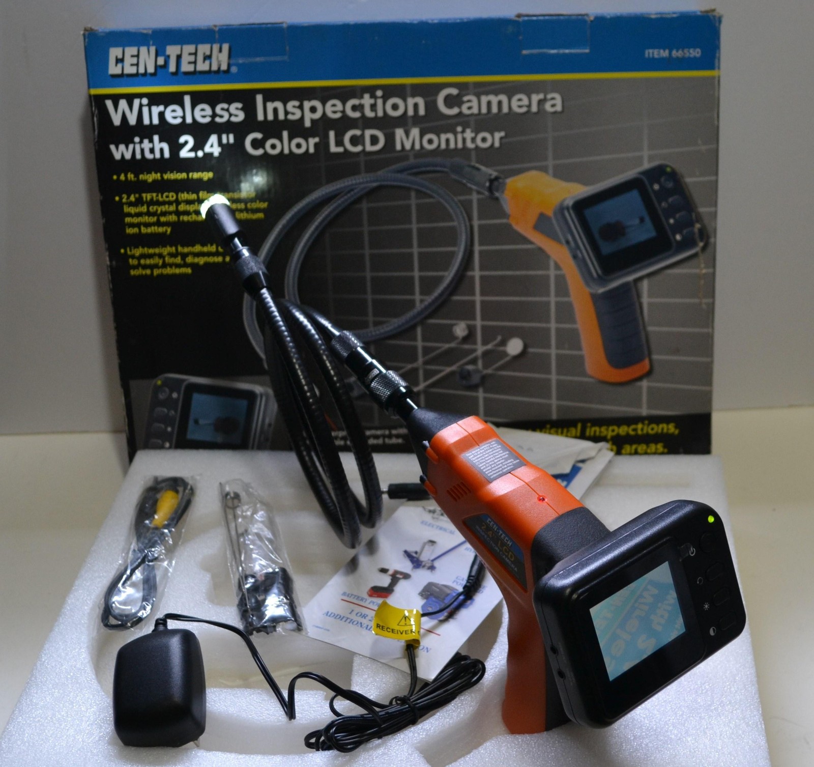 Centech 66550 Wireless Inspection Camera 2.4in Color LCD Monitor Borescope Tool