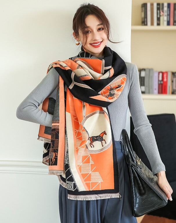 Thick Warm Winter Scarf Luxury Design Print Horse Women Cashmere Pashmina Shawl