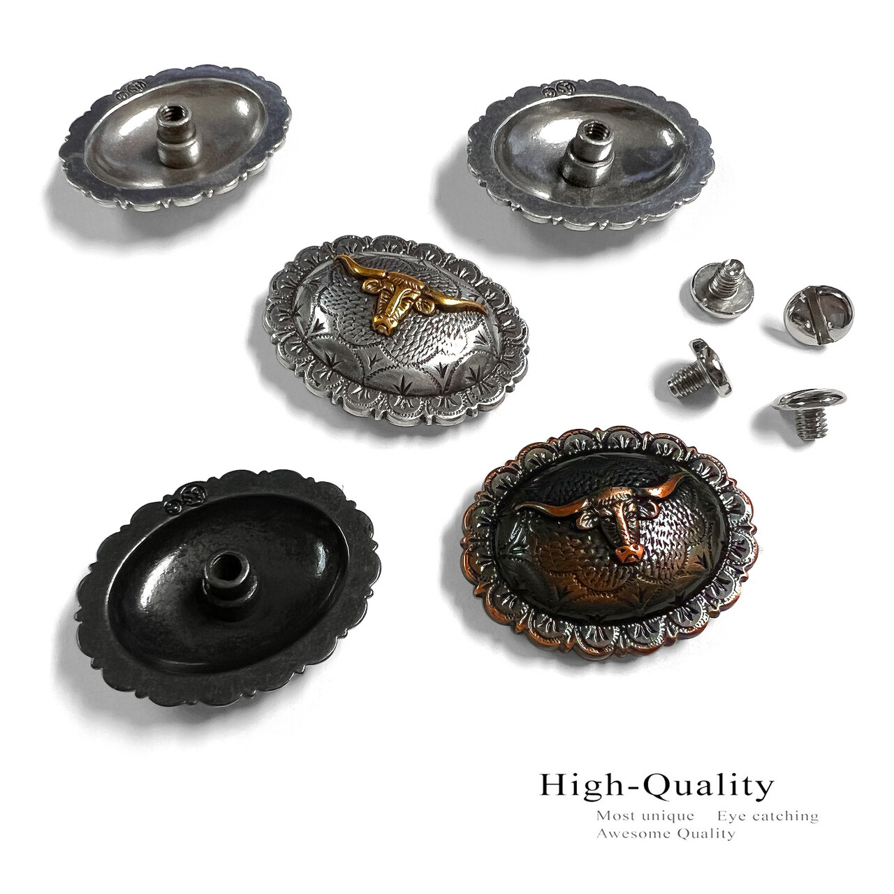 Leather Craft Conchos Western Antique Engraved Longhorn Steer Concho Screw Back