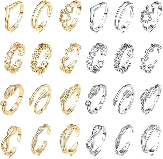 "24Pcs Open Toe Rings Set for Women Adjustable Band Knuckle Ring Arrow... "