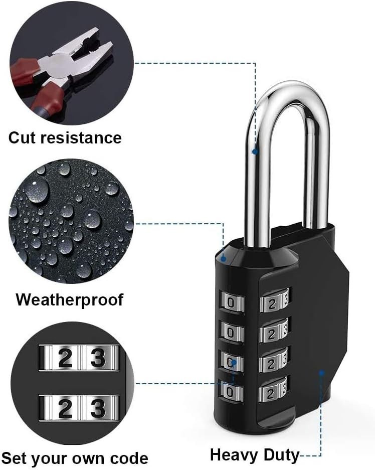 Combination Lock Resettable 4 Digit Padlock with Combination, Waterproof and ...