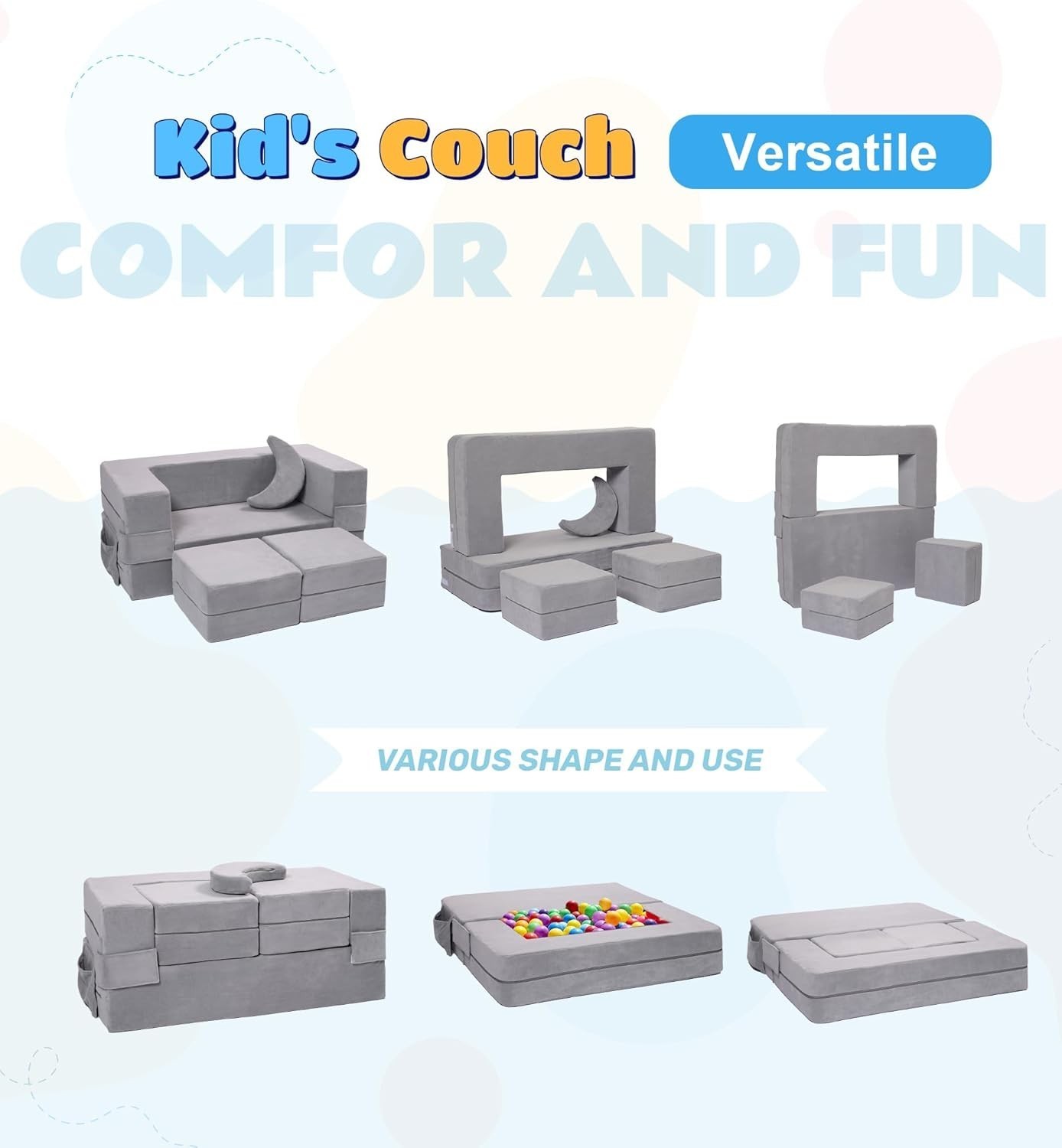 Modular Kids Sofa,Toddler Couch Foam Armchair Kids Children Convertible Plush