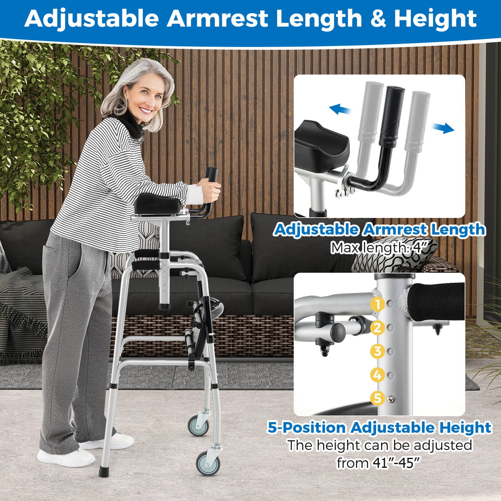Versatile Rolling Walker All Terrain Stand-Assist Walker w/ 2 Premium Wheels