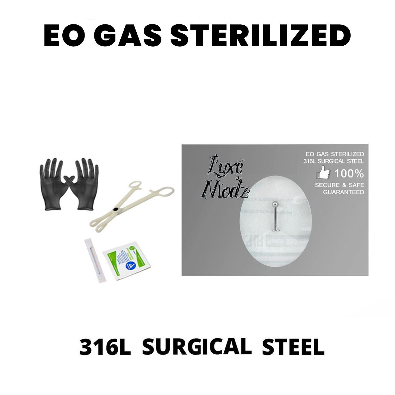 Sterilized Piercing Kit Surgical Steel Labret Lip Ring 16G Forceps Needle Gloves