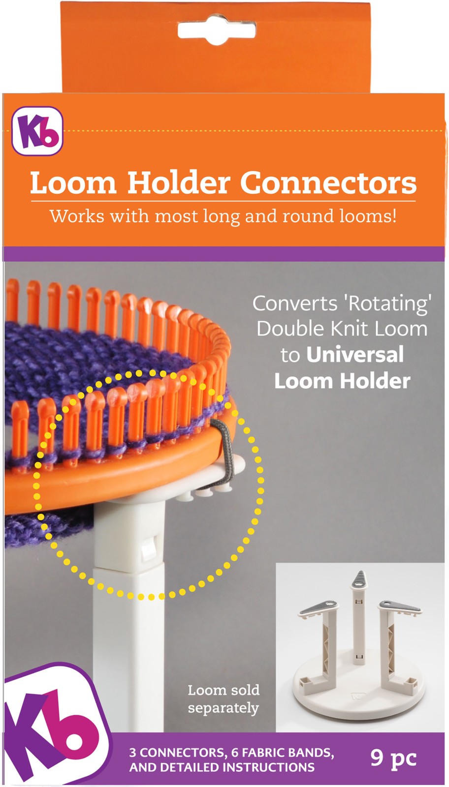 Knitting Board Loom Holder Connectors 3 Connectors & 9 Fabric Bands