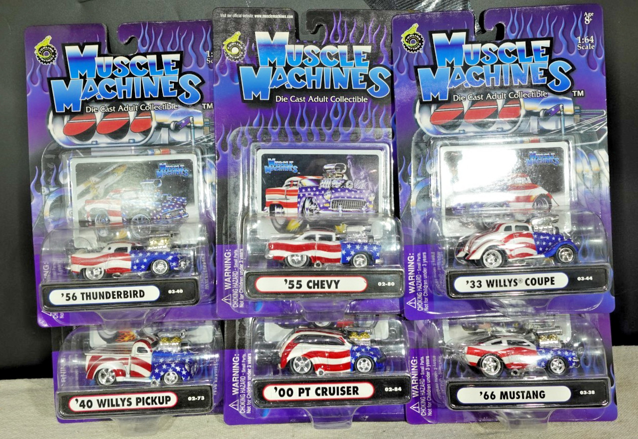 Muscle Machines Lot of 6 Stars & Stripes Cars Willys Chevy Thunderbird 1/64