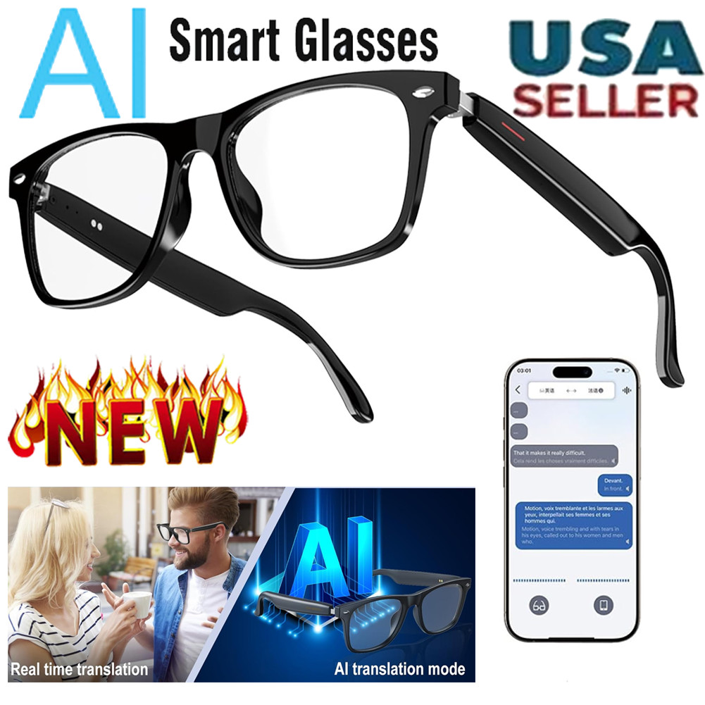 AI Smart Glasses Bluetooth Call Voice Assistant Music Translate Adult Unisex US
