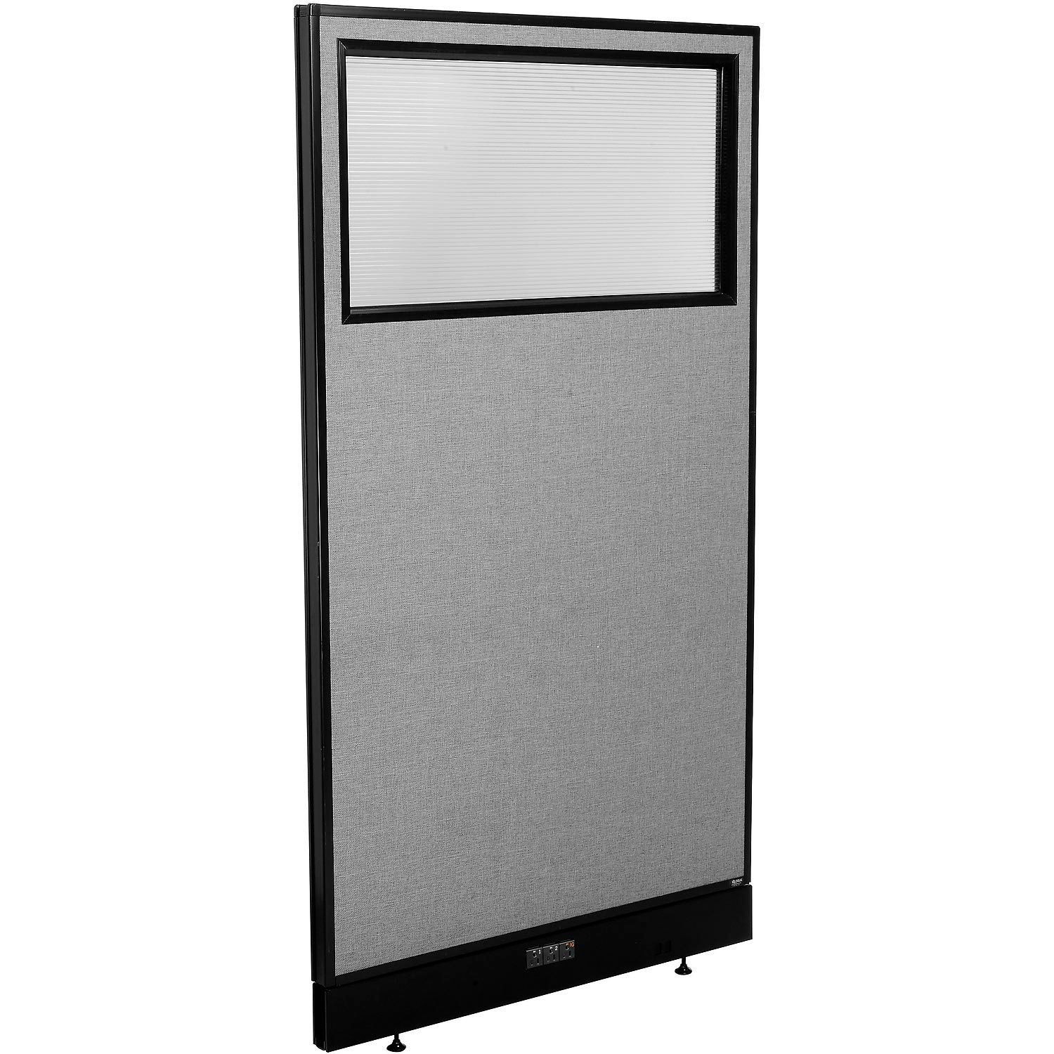 36-1/4"W x 64"H Electric Office Partition Panel with Partial Window Gray