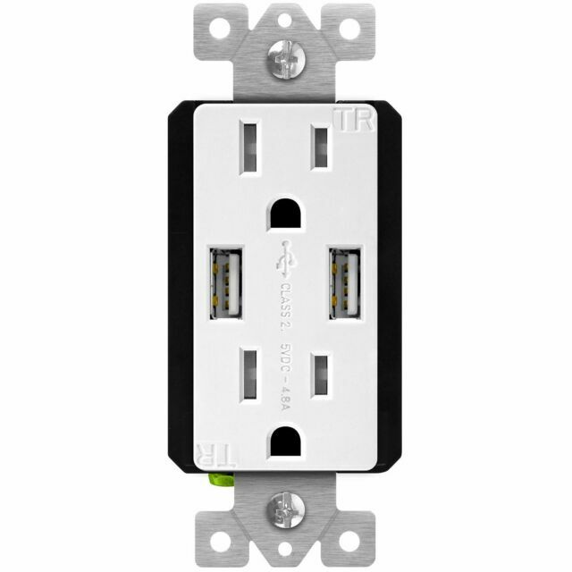Top Greener High Speed 4.8A-24W Dual USB Wall Outlet TU21548A-W