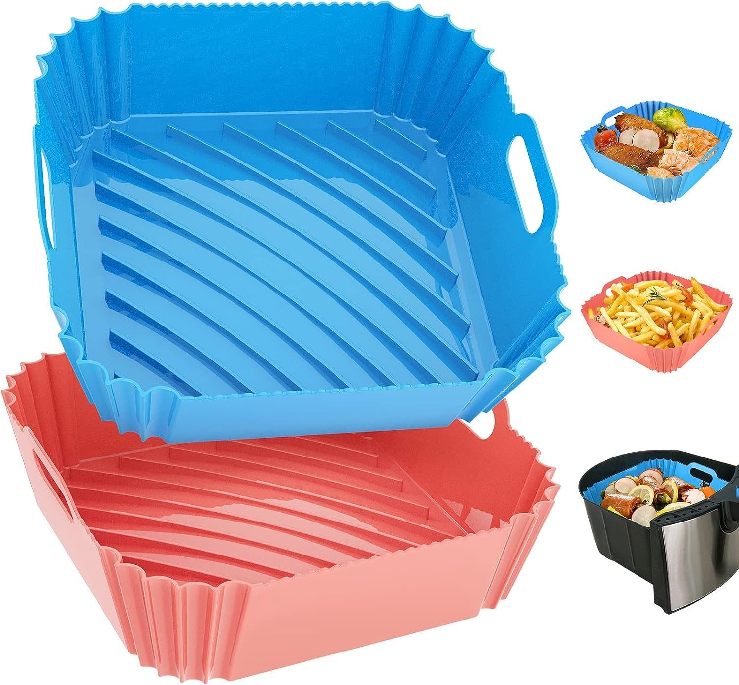 Seropy Air Fryer Silicone Liners Square 2 Pack 7.1 Inch Liners 4-7 Qt Reusable