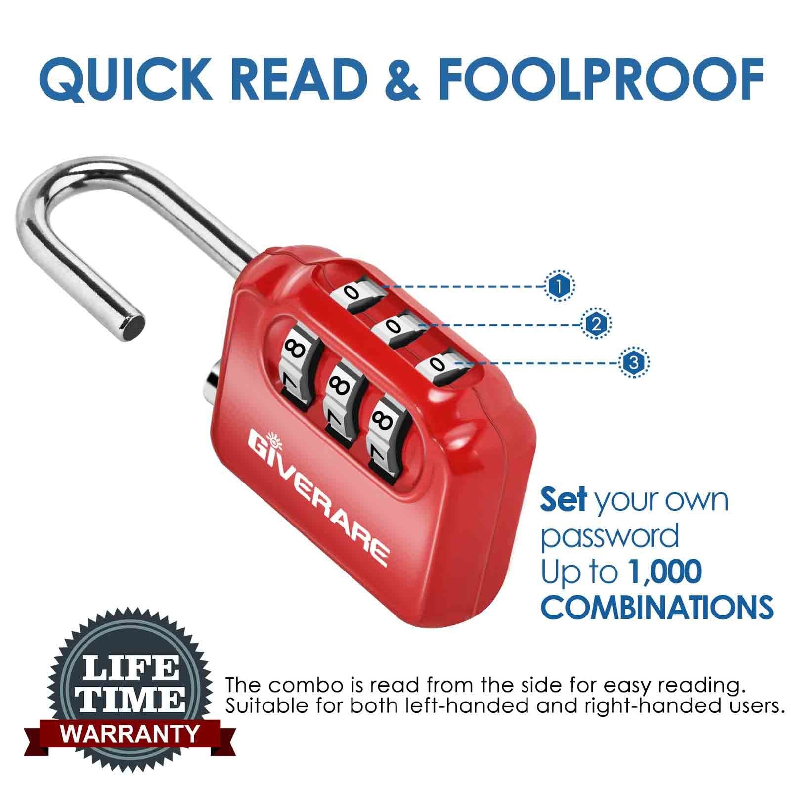 GIVERARE 2 Pack Combination Lock, 3-Digit Padlock Keyless, Small, Blue+Red