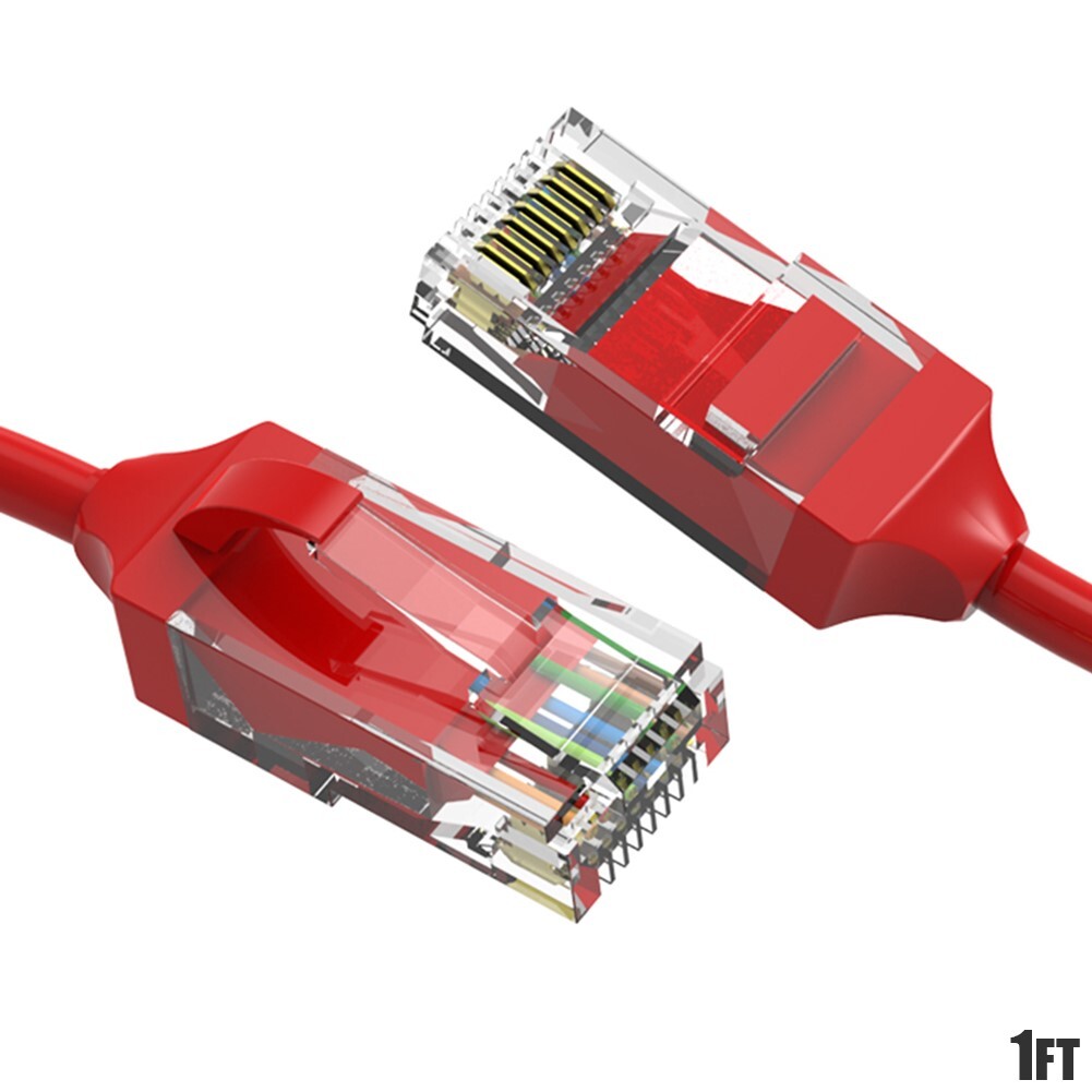 1FT CAT6 RJ45 Slim Ethernet LAN Network Patch Cable UTP Copper Wire 28AWG Red