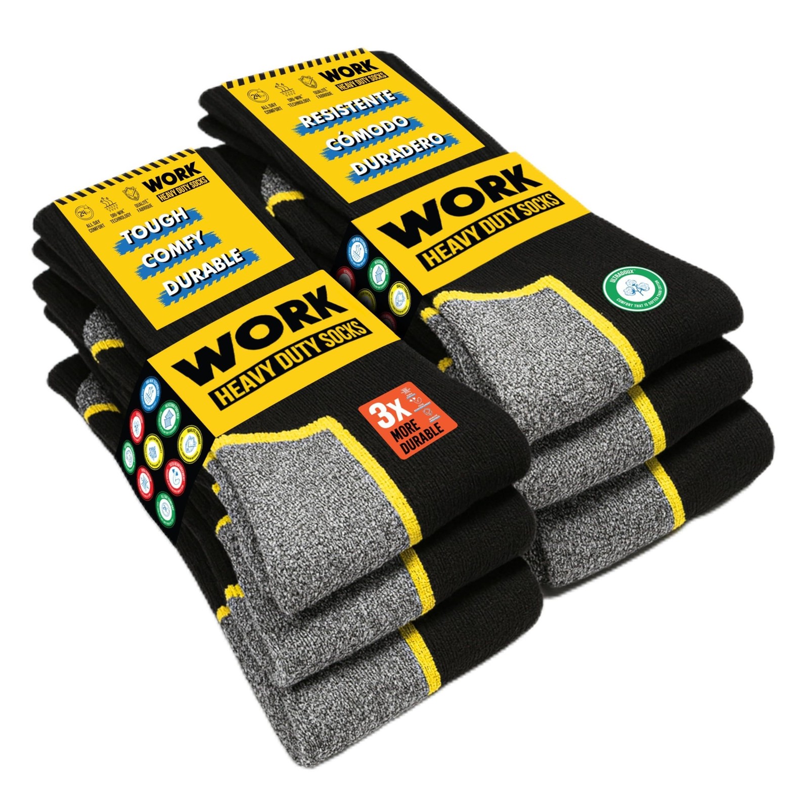 SOXCO WORK Socks for Men Crew Length Black Socks 6/10 Pairs Large