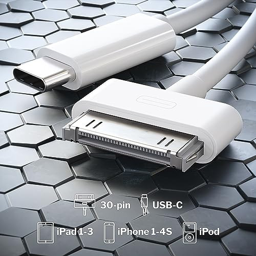 30-Pin to USB C Adapter Cable for iPhone, iPad, iPod – 6ft (Next-Generation Data