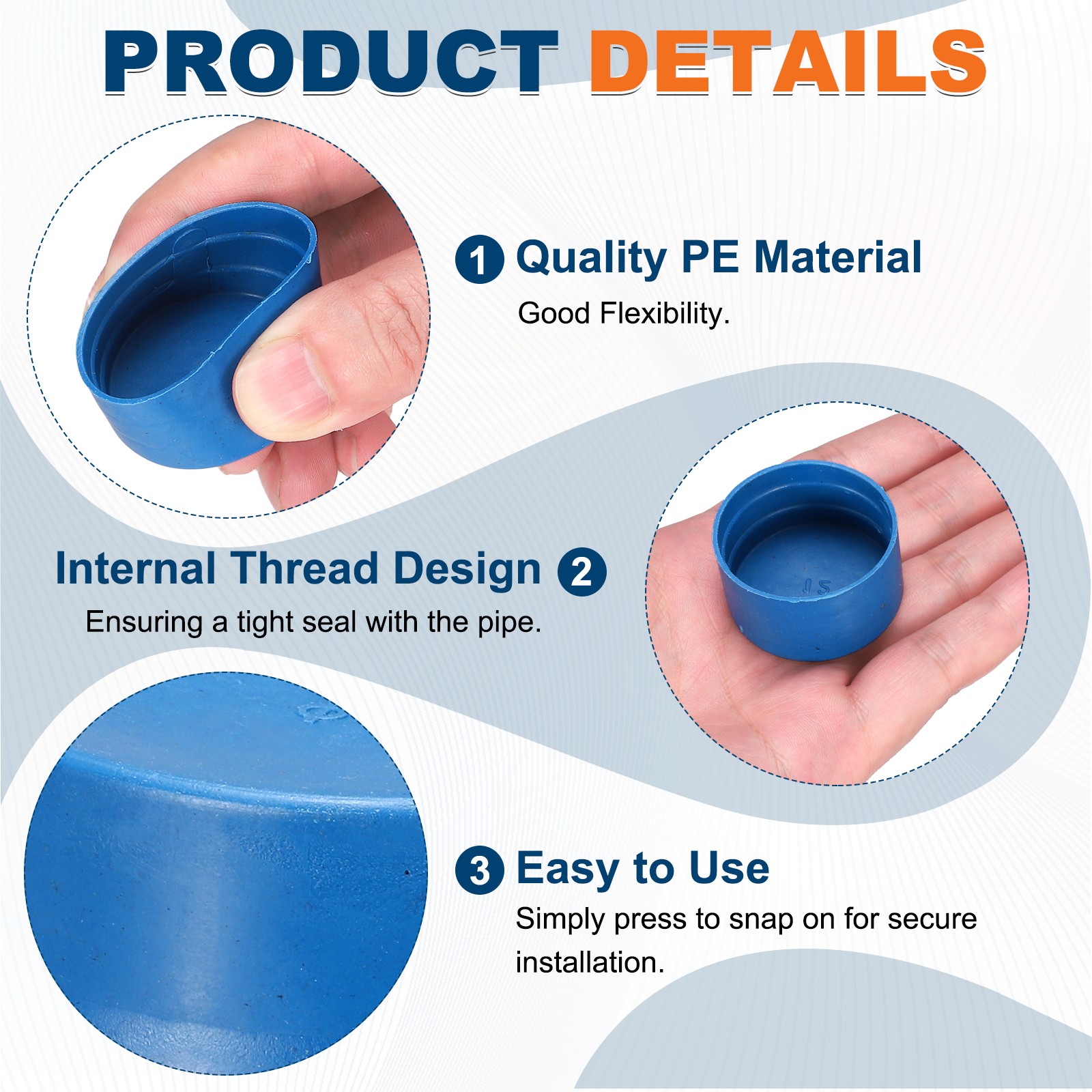 50Pcs Tube End Cap Plastic Plugs, Round Plastic Plug Fit 1.65" OD Tube, Blue